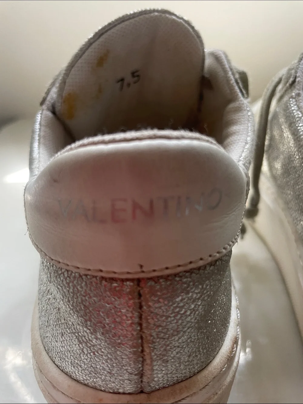 Valentino Women's Silver Glitter Lace-Up Sneakers